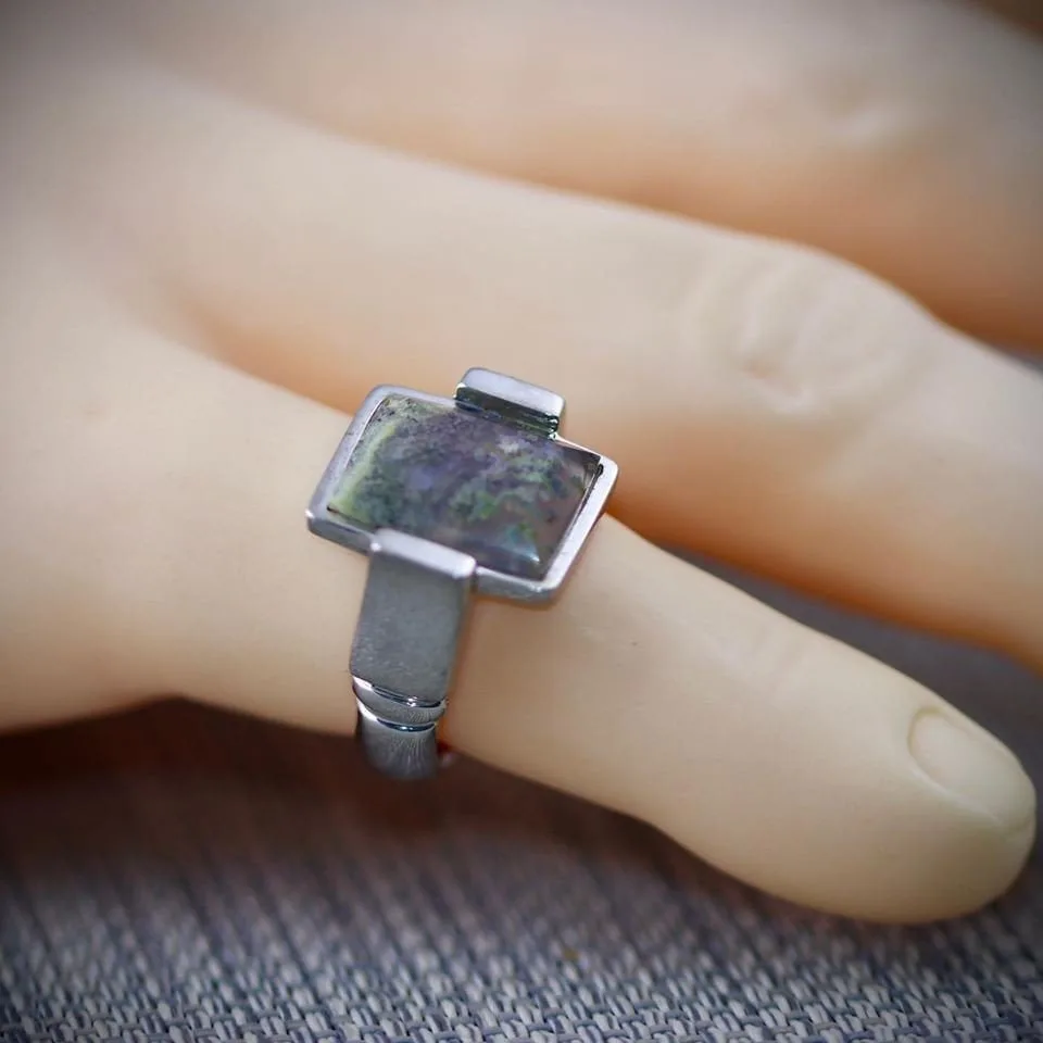 Moss Agate Ring Silver 925 - Image 1