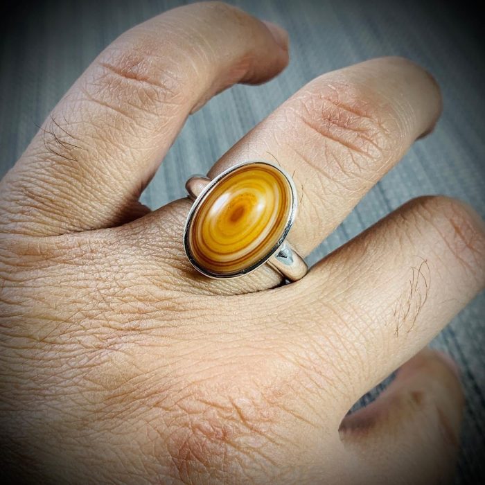 ⁦Natural Eye Agate (Aqeeq) Ring Silver 925 AR001⁩ - الصورة ⁦4⁩