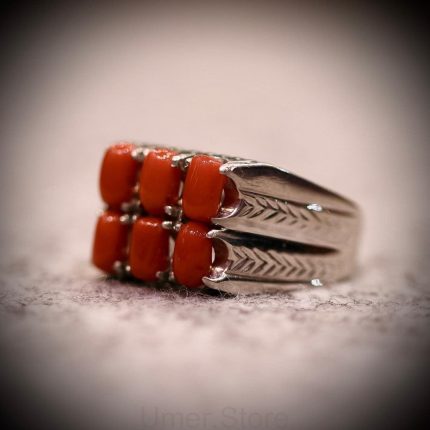 Natural Red Coral Gemstones Ring Silver 925