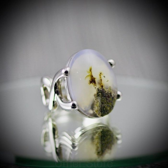 ⁦Moss Agate Ring Silver 925⁩ - الصورة ⁦1⁩