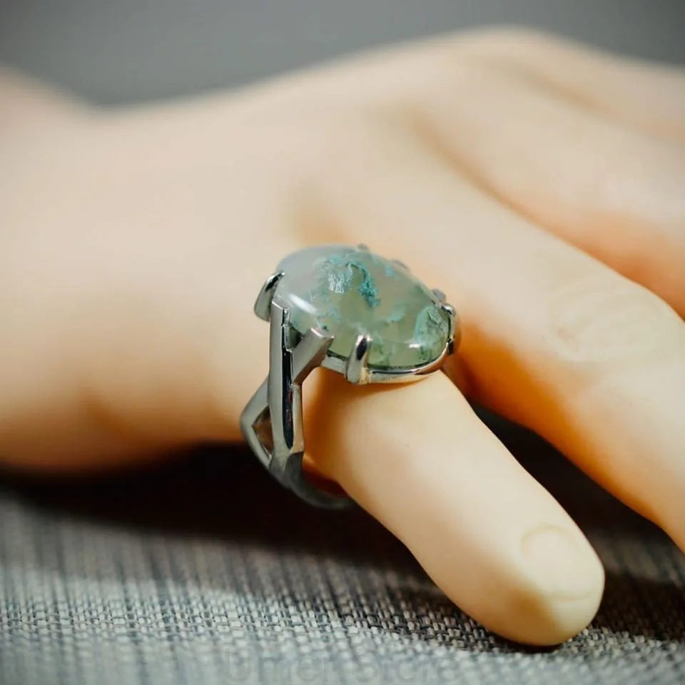 Natural Moss Agate Ring Silver 925 Handmade 01 Moss Agate Ring Silver 925 MR03 - Image 1