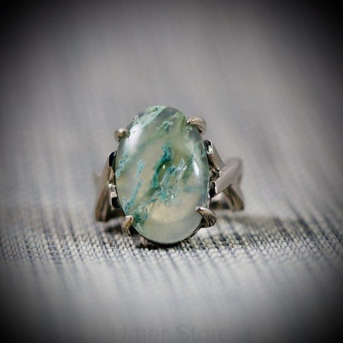 ⁦Moss Agate Ring Silver 925 MR03⁩ - الصورة ⁦2⁩