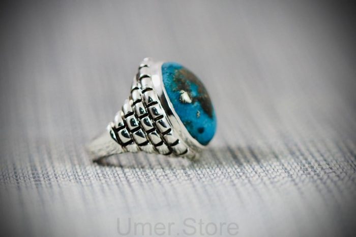 Natural Turquoise  (Firoza) Silver 925 Ring -TQ11 - Image 2