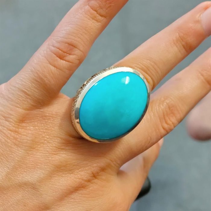 ⁦Natural Turquoise Ring - Big Feroza Ring⁩ - الصورة ⁦2⁩