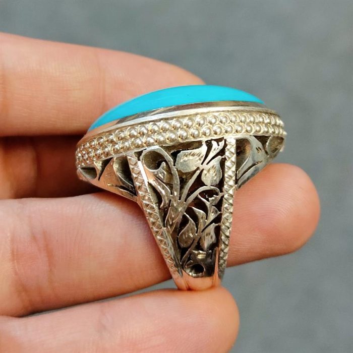 ⁦Natural Turquoise Ring - Big Feroza Ring⁩ - الصورة ⁦4⁩