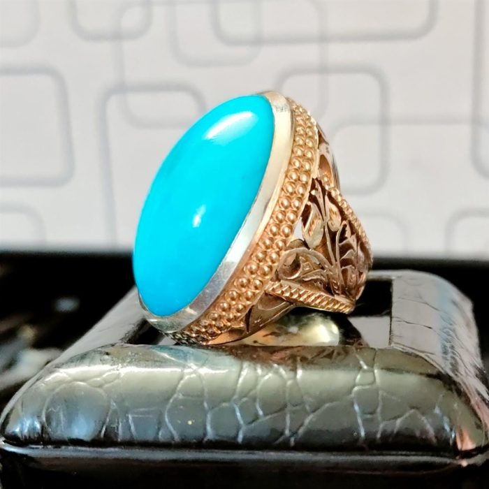 ⁦Natural Turquoise Ring - Big Feroza Ring⁩ - الصورة ⁦13⁩