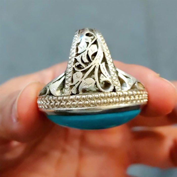 ⁦Natural Turquoise Ring - Big Feroza Ring⁩ - الصورة ⁦11⁩