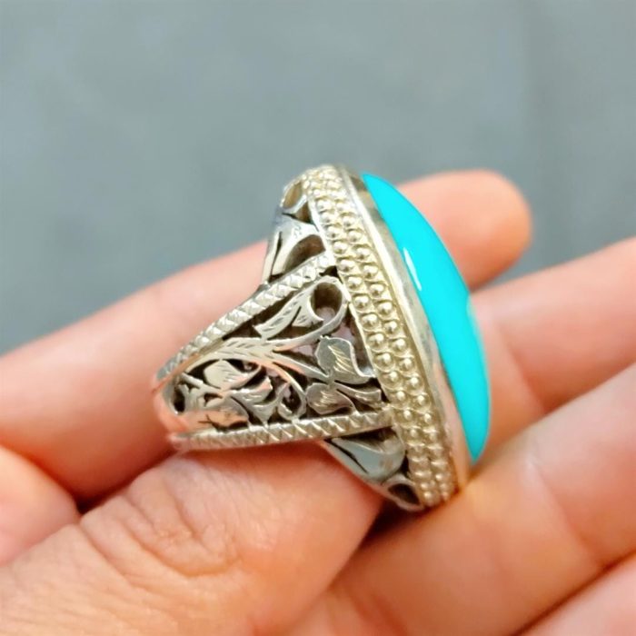 ⁦Natural Turquoise Ring - Big Feroza Ring⁩ - الصورة ⁦10⁩