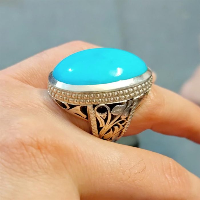 ⁦Natural Turquoise Ring - Big Feroza Ring⁩ - الصورة ⁦9⁩