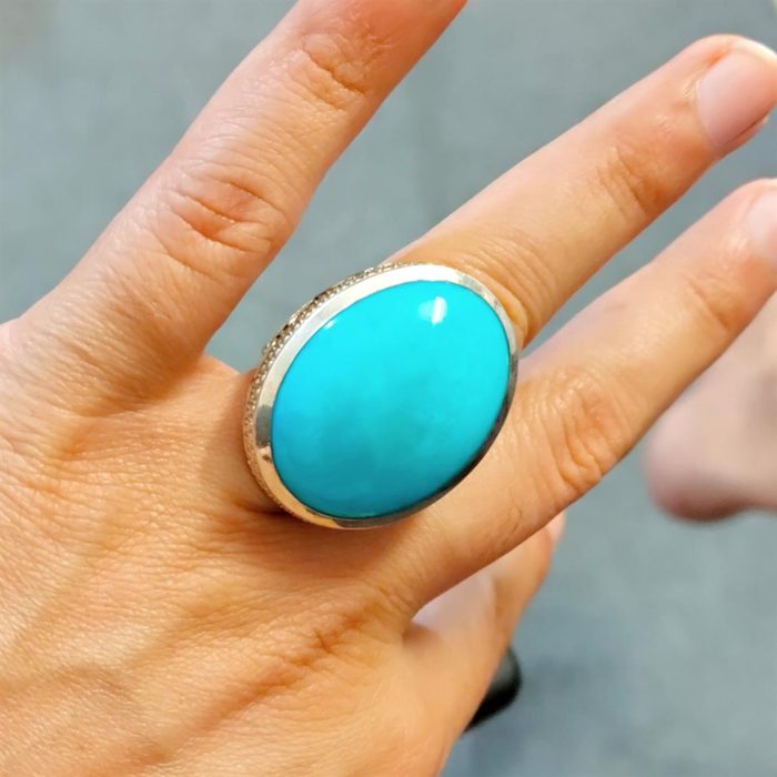 ⁦Natural Turquoise Ring - Big Feroza Ring⁩ - الصورة ⁦8⁩