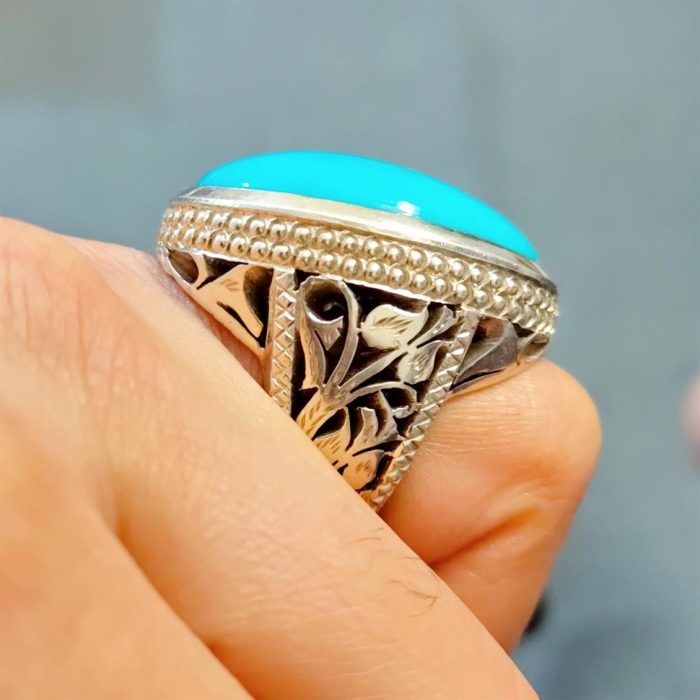 ⁦Natural Turquoise Ring - Big Feroza Ring⁩ - الصورة ⁦6⁩