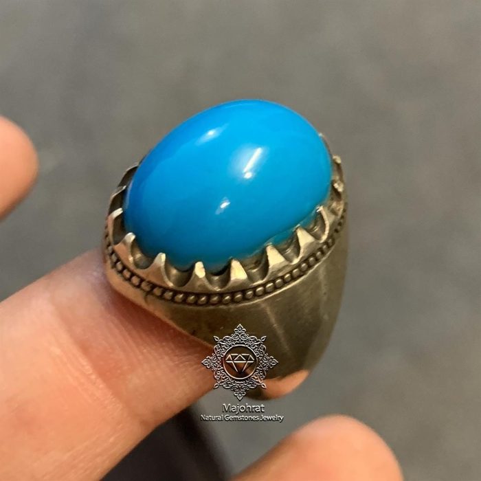 Dark Blue Rare Turquoise - Handmade Nishaburi Feroza Ring - Image 5