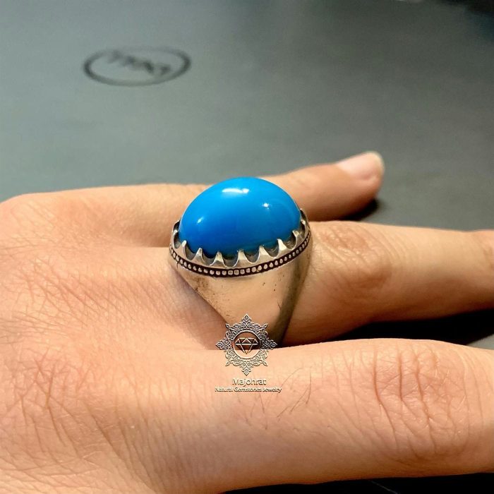 Dark Blue Rare Turquoise - Handmade Nishaburi Feroza Ring - Image 2
