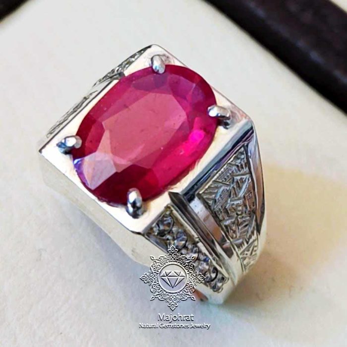 ⁦Natural Ruby (Yaqoot) Ring - 925 Silver Handmade⁩ - الصورة ⁦1⁩