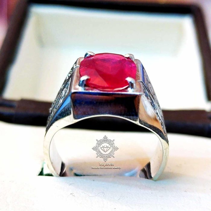 ⁦Natural Ruby (Yaqoot) Ring - 925 Silver Handmade⁩ - الصورة ⁦3⁩
