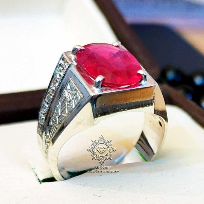 ⁦Natural Ruby (Yaqoot) Ring - 925 Silver Handmade⁩ - الصورة ⁦2⁩