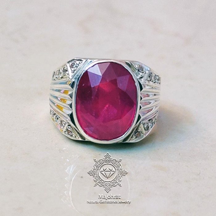 ⁦Natural Ruby (Yaqoot) Ring - 925 Silver Handmade⁩ - الصورة ⁦4⁩