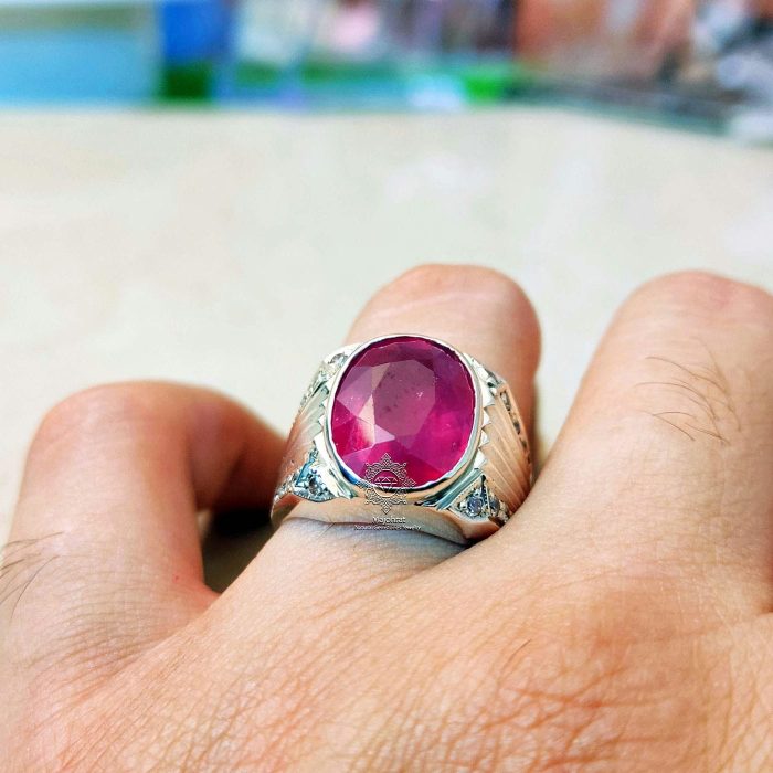 ⁦Natural Ruby (Yaqoot) Ring - 925 Silver Handmade⁩ - الصورة ⁦3⁩