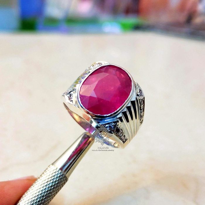 ⁦Natural Ruby (Yaqoot) Ring - 925 Silver Handmade⁩ - الصورة ⁦2⁩