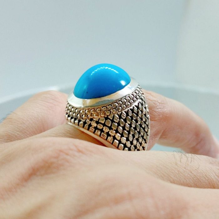 ⁦Feroza Ring - Natural Turquoise 925 Silver - Irani Feroza⁩ - الصورة ⁦1⁩
