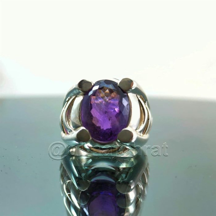 ⁦Natural Amethyst Gemstone Pure Silver Ring⁩ - الصورة ⁦4⁩