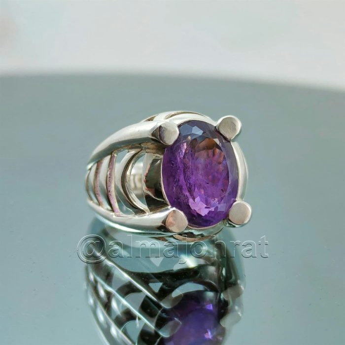 ⁦Natural Amethyst Gemstone Pure Silver Ring⁩ - الصورة ⁦3⁩