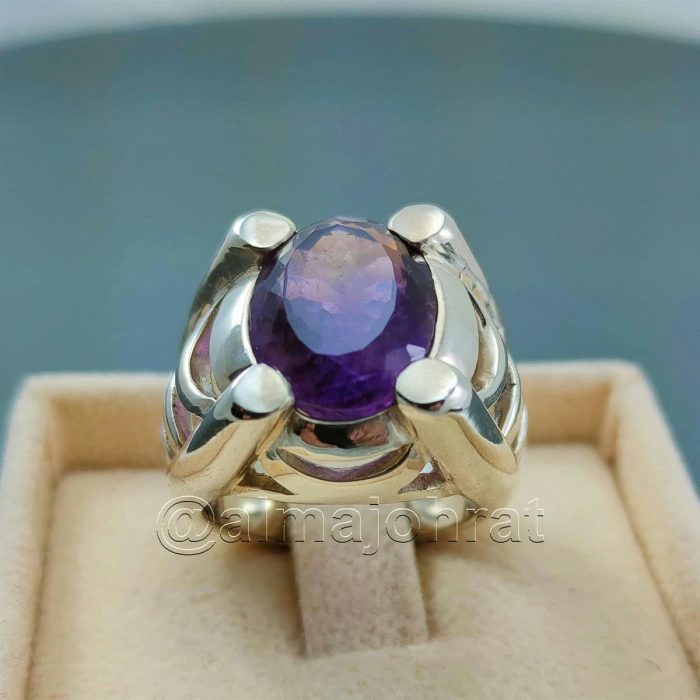 ⁦Natural Amethyst Gemstone Pure Silver Ring⁩ - الصورة ⁦1⁩