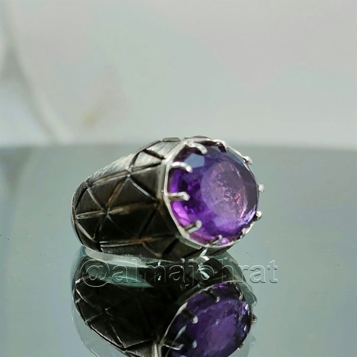 ⁦Natural Amethyst Gemstone Pure Silver Ring⁩ - الصورة ⁦1⁩