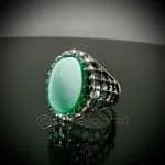 Green Onyx Ring - Pure Silver - خاتم فضة