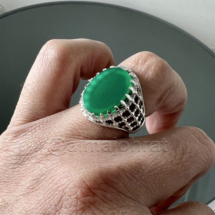 Green Onyx Ring - Pure Silver - خاتم فضة - Image 4