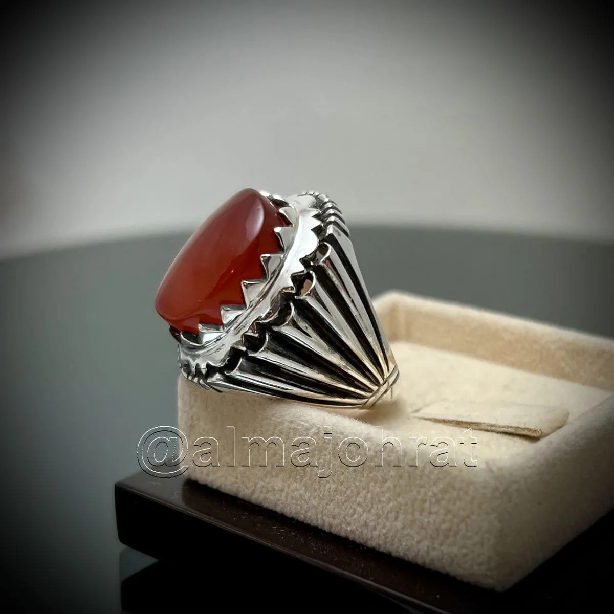Yemeni Aqeeq - Natural Agate Ring - Pure Silver 925 - Image 2