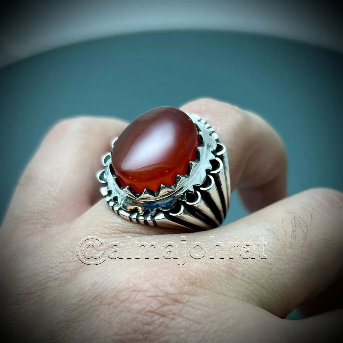 Yemeni Aqeeq - Natural Agate Ring - Pure Silver 925 - Image 3