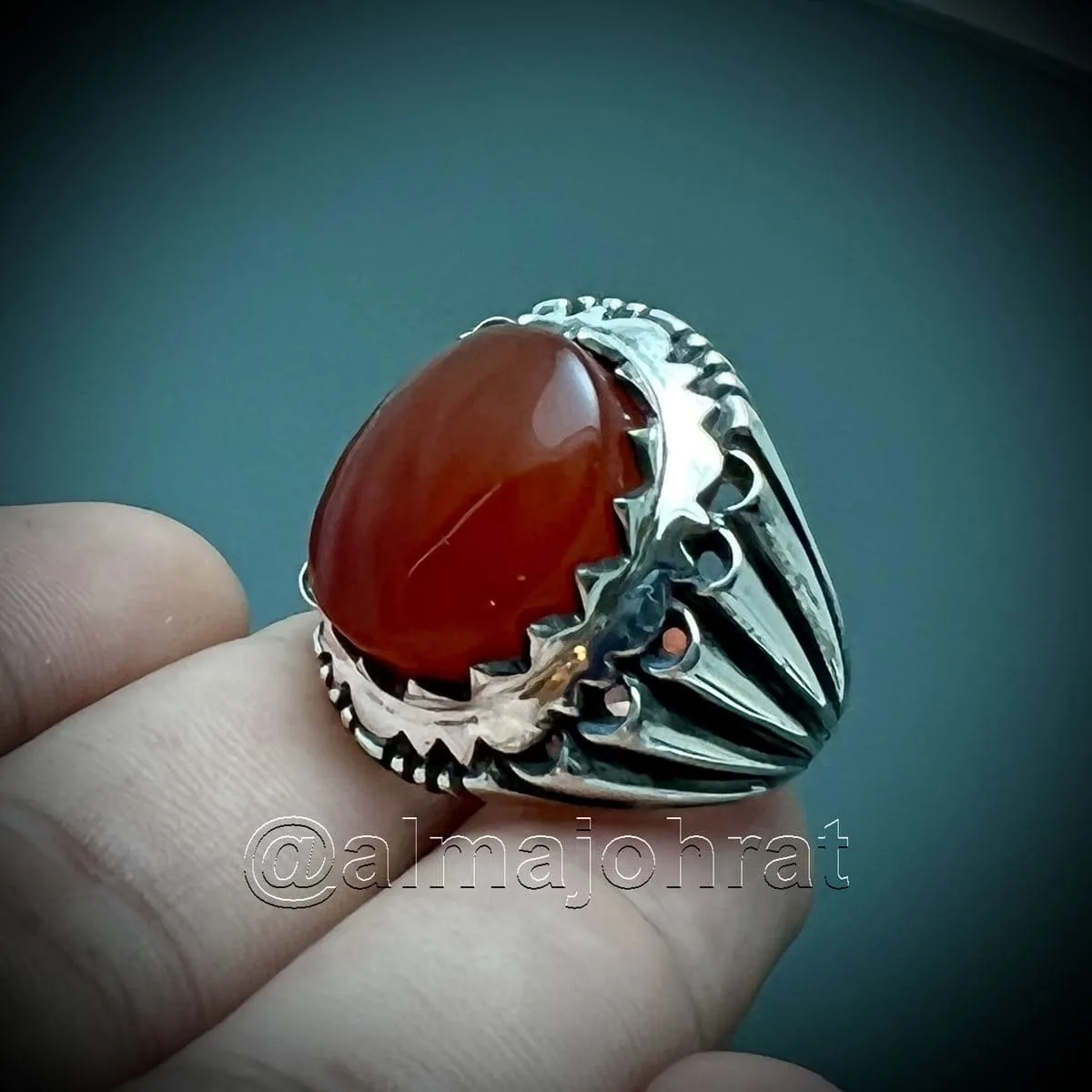 Yemeni Aqeeq - Natural Agate Ring - Pure Silver 925 - Image 4
