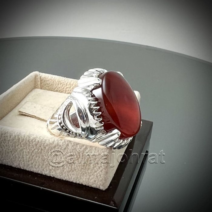 Yemeni Aqeeq - Natural Yemen Agate Ring - Pure Silver 925 - Image 2