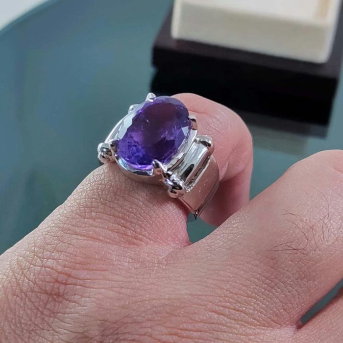 Natural Amethyst Gemstone Pure Silver Ring - Image 2