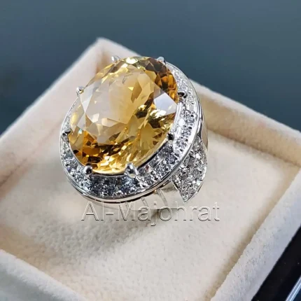 Natural Citrine Stone Ring 925 Silver