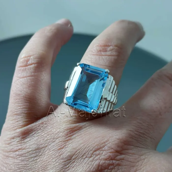 Swiss Blue Topaz Ring - Natural Blue Topaz Stone - London Topaz