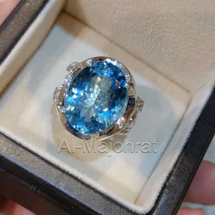 Swiss Blue Topaz Ring - Natural Blue Topaz Stone - London Topaz