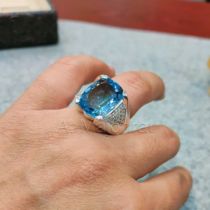 Swiss Blue Topaz Ring - Natural Blue Topaz Stone - London Topaz