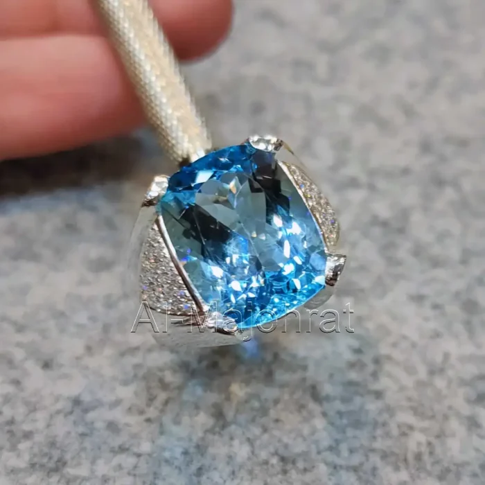 Swiss Blue Topaz Ring - Natural Blue Topaz Stone - London Topaz