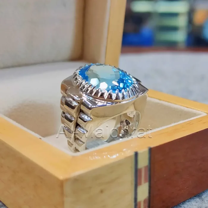 Swiss Blue Topaz Natural Gemstone - 925 Silver Luxury Ring - Rolex Model - Image 2
