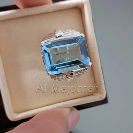 Swiss Blue Topaz Ring - Natural Blue Topaz Stone - London Topaz