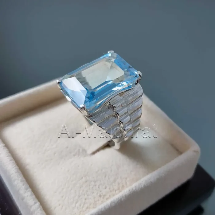 Swiss Blue Topaz Ring - Natural Blue Topaz Stone - London Topaz