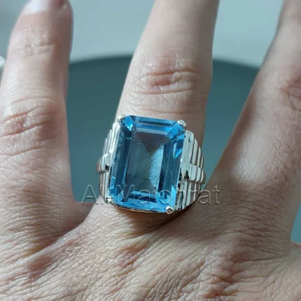 Swiss Blue Topaz Ring - Natural Blue Topaz Stone - London Topaz