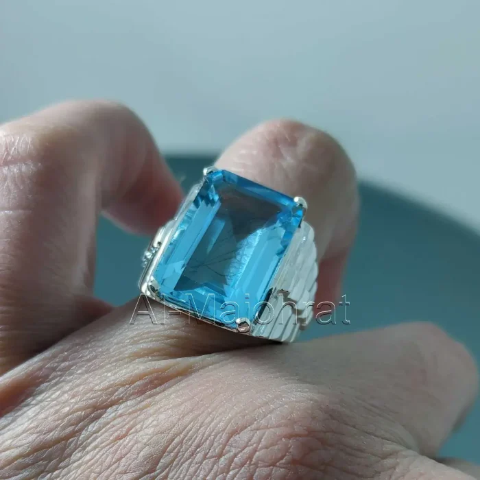 Swiss Blue Topaz Ring - Natural Blue Topaz Stone - London Topaz