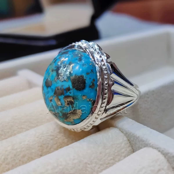 Natural Turquoise Stone - Shajri Feroza Ring 925 Silver
