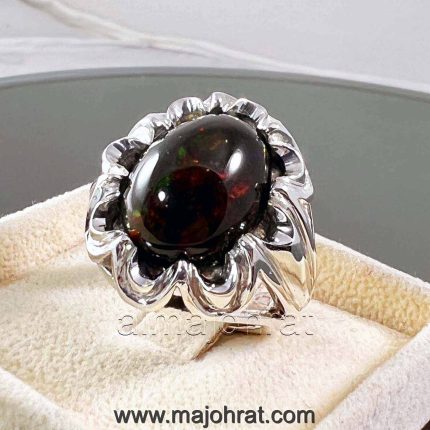 Black Opal Natural Ethiopian Fire Opal Ring 925 Silver