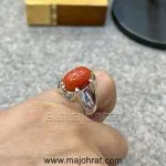 Red Coral Stone - Marjan Stone - 925 Silver Ring