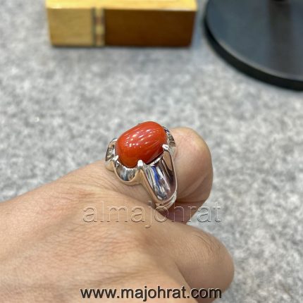 Red Coral Stone - Marjan Stone - 925 Silver Ring