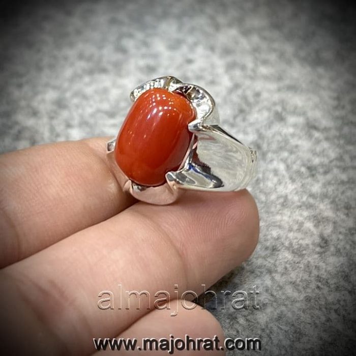 Red Coral Stone - Marjan Stone - 925 Silver Ring